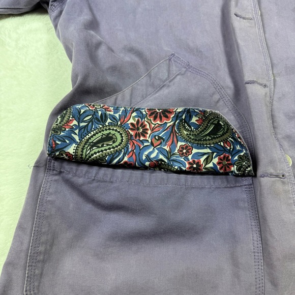 VTG Reversible Plum Utility Jacket Women's L Paisley Floral Lined Chore Coat 90s - Picture 8 of 12